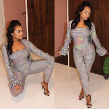 Shiny Short Coats Top+Strapless Jumpsuits 2 Pieces NIK-083