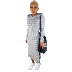 Casual Striped Hooded Long Sleeve Maxi Dress YM-9188