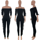 Sexy Slash Neck Feather Splice Jumpsuits Without Belt FNN-8349