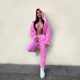 Sexy Fuzzy 3 Piece Sets Hooded Top+Bra+Pants BN-9223