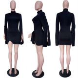 Sexy Long Flare Sleeve Turtleneck Bodycon Mini Dress LSL-6330