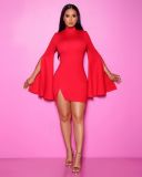 Sexy Long Flare Sleeve Turtleneck Bodycon Mini Dress LSL-6330