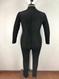 Big Size 5XL Stripe Long Sleeve Skinny Jumpsuits OSM2-4088