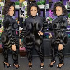 Big Size 5XL Stripe Long Sleeve Skinny Jumpsuits OSM2-4088