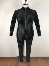 Big Size 5XL Stripe Long Sleeve Skinny Jumpsuits OSM2-4088