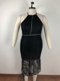 Sexy Spaghetti Strap Long Lace Dress Plus Size OSM2-4080