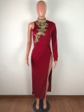 Sexy Irregular Split Embroidery Club Dress OSM-4096