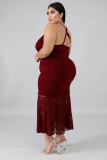 Sexy Spaghetti Strap Long Lace Dress Plus Size OSM2-4080
