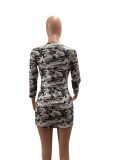 Camouflage Print Sexy Lace Up Bodycon Mini Dress FNN-8016