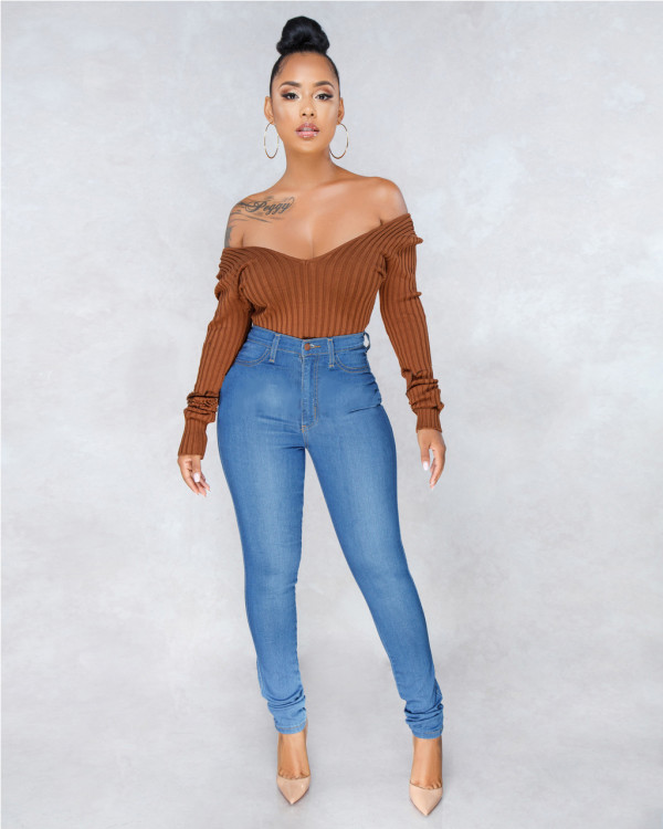 Solid Long Sleeve Sexy Bodycon Bodysuit WY-6502