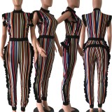 Sexy Stripe Ruffles Sleeveless Jumpsuits Plus Size FNN-8055
