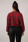 Plaid Print O Neck Long Sleeve Pullover Tops WY-6612