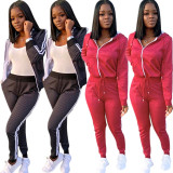 Casual Zipper Hooded Two Piece Pants Set SMD-7022