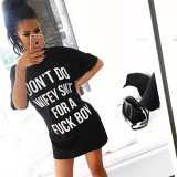 Letter Print O Neck Casual Loose T Shirt Dress SMD-616