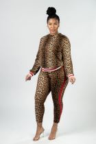 Leopard Print Long Sleeve Two Piece Outfits JH-135