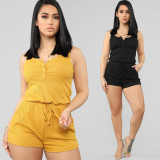 Solid Sleeveless Elastic Waist One Piece Rompers BS-1051