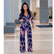 Sexy Printed V Neck Long Sleeve One Piece Jumpsuit NK-8228