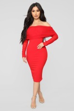 Sexy Slash Neck Long Sleeve Bodycon Dress LX-6300