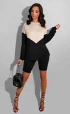 Contrast Color Long Sleeve Two Piece Shorts Set SMD-2020