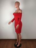 Sexy Slash Neck Long Sleeve Bodycon Dress LX-6300