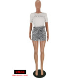 Plus Size Snake Skin Print T Shirt And Shorts 2 Piece Set YH-5081