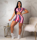 Colorful Stripe Crop And Shorts 2 Piece Sets MDF-5061