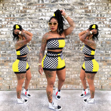 Plaid Patchwork Tube Top And Shorts 2 Piece Sets YN-982-2