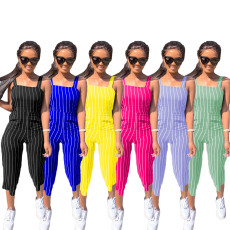 Sexy Striped Calf Length Strap Jumpsuits MAE-2020