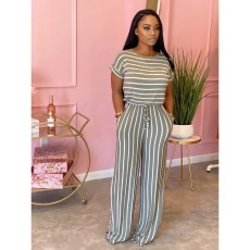 Plus Size Loose Striped Short Sleeve Jumpsuits CL-6042