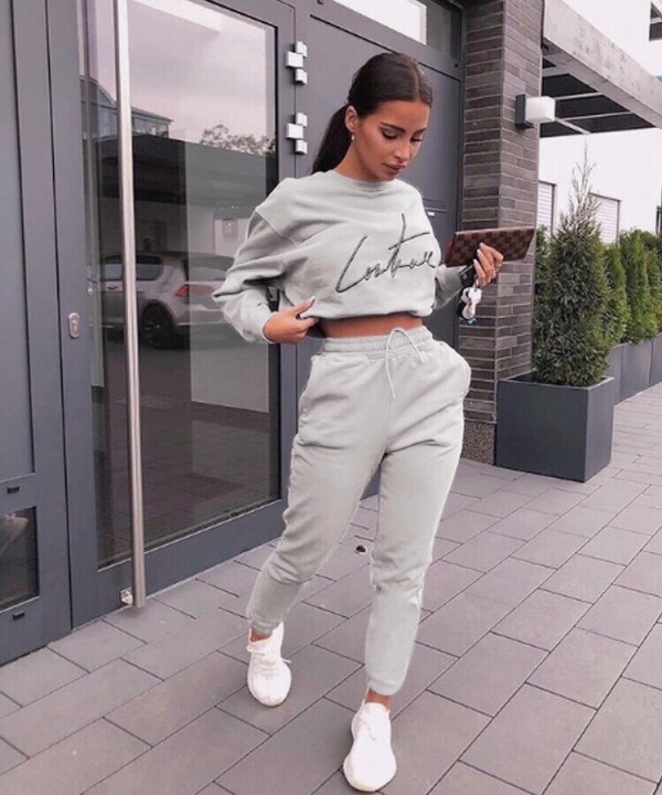 Gray Print Two Piece Pant Set QZX-6103