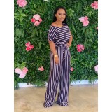 Plus Size Loose Striped Short Sleeve Jumpsuits CL-6042