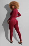 Solid Long Sleeve Front Zipper Skinny Jumpsuit LUO-3048
