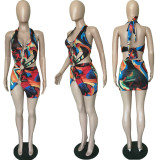 Sexy Printed Halter Hollow Out Mini Dress BGN-042