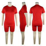 Solid Tracksuit Short Sleeve Two Piece Shorts Set TE-3779