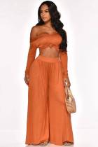 Sexy Off Shoulder Long Sleeve Wide Leg Pants Set LUO-3018