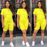 Solid Tracksuit Short Sleeve Two Piece Shorts Set TE-3779