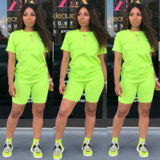 Solid Tracksuit Short Sleeve Two Piece Shorts Set TE-3779