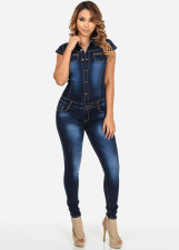 Casual Denim Short Sleeve Jeans Jumpsuits LX-929