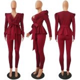 Fashion Ruffle Casual Two-piece Suit CM-639