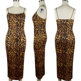 Sexy Leopard Print Spaghetti Strap Slim Long Maxi Dress (Without Belt) TE-3812-1