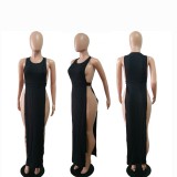 Black Sleeveless Hollow Out Long Tops BN-9801