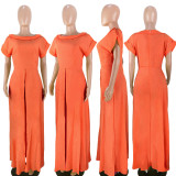 Solid Short Sleeve High Split Maxi Dress ASL-6119