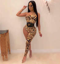 Sexy Leopard One Shoulder Asymmetry Jumpsuits ML-7251