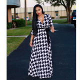 Plus Size Floral Print V Neck Long Maxi Dress NK-8193