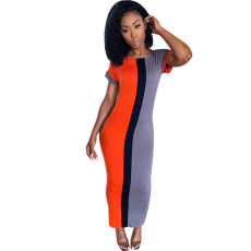 Casual Splice Short Sleeve Long Maxi Dress SFY-065