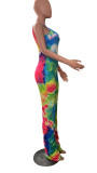Tie Dye Print Ruched Spaghetti Strap Jumpsuit CHY-1218