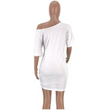 Plus Size Lips Print Oblique Collar T Shirt Dress FNN-8283