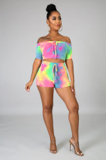 Tie Dye Print Slash Neck Two Piece Shorts Set WSM-5129