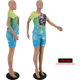 Plus Size Casual Printed Tees And Shorts 2 Piece Sets YH-5073-1