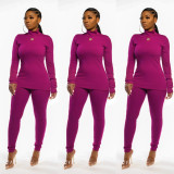 Turtleneck Solid Color Two-Piece Suit SFY-064